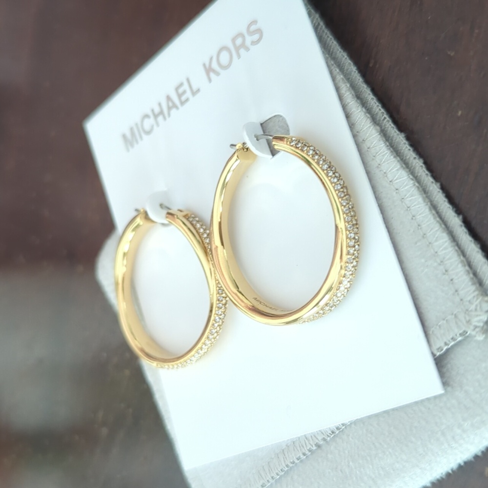 Michael Kors Gold Statement Pavé Twist Hoop Earrings
